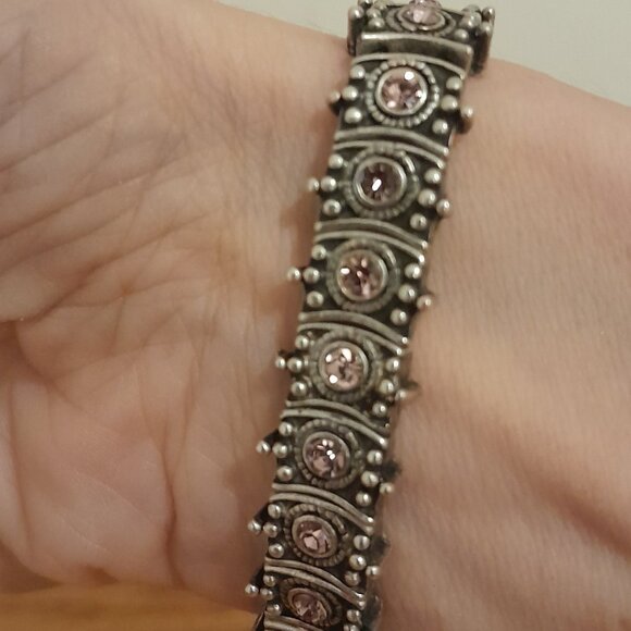 Pink Rhinestone and Silver Stretch Bracelet - Picture 2 of 5